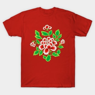 Seamless Chinese Peonies Pattern T-Shirt